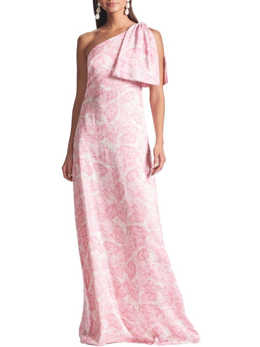NWT SACHIN + BABI Rouge Damask Rose Floral One Shoulder Bow Dress Gown Size 4